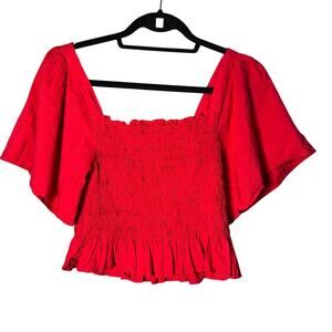 Lulus Your Sunshine Red Smocked Flutter Sleeve Top Sz XL Spring Summer Vacation